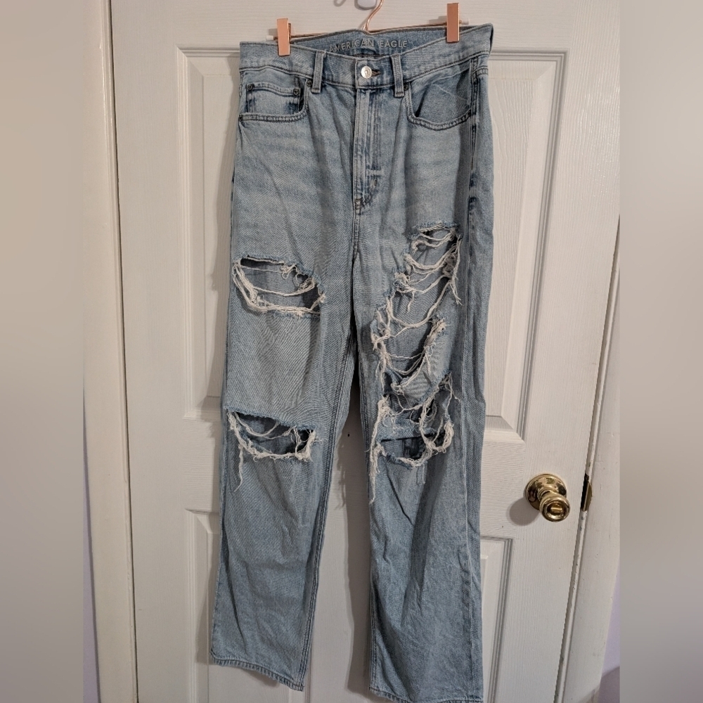 American Eagle Baggy Jeans Blue Distressed Women's Size 8 Short Denim